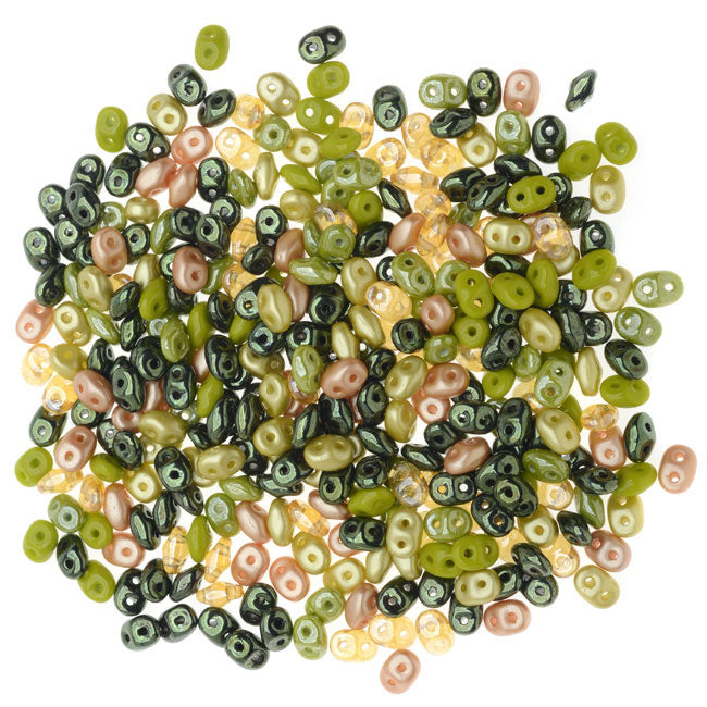 SuperDuo 2-Hole Czech Glass Beads, Rainforest Mix, 2x5mm, 24g Tube