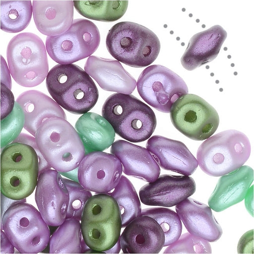 SuperDuo 2-Hole Czech Glass Beads, Spring Violets Mix, 2x5mm, 24g Tube