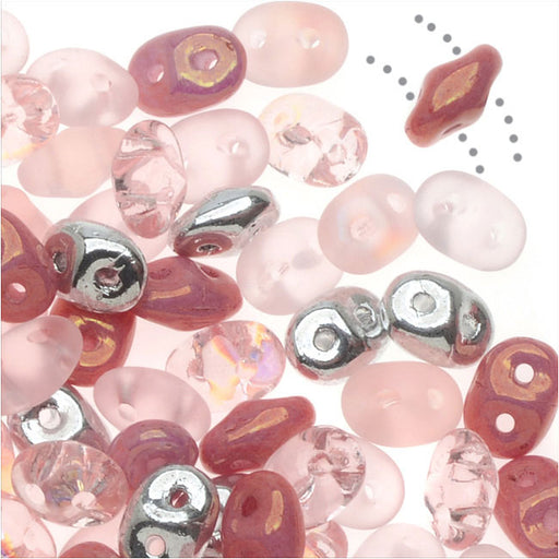 SuperDuo 2-Hole Czech Glass Beads, Barely Pink Mix, 2x5mm, 24g Tube