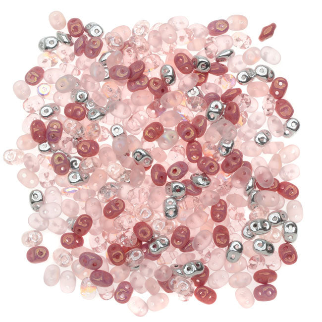SuperDuo 2-Hole Czech Glass Beads, Barely Pink Mix, 2x5mm, 24g Tube
