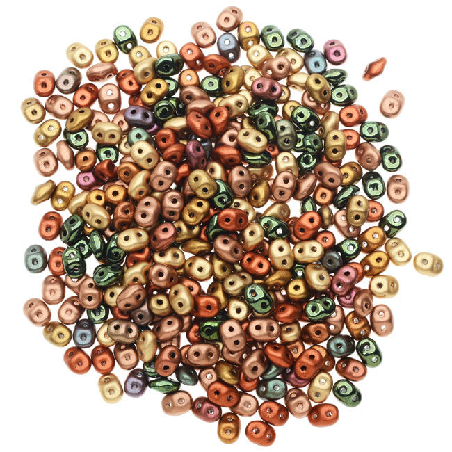 SuperDuo 2-Hole Czech Glass Beads, Vintage Copper Mix, 2x5mm, 24g Tube