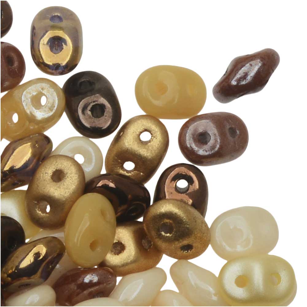 SuperDuo 2-Hole Czech Glass Beads, Mocha Latte Mix, 2x5mm, 24g Tube