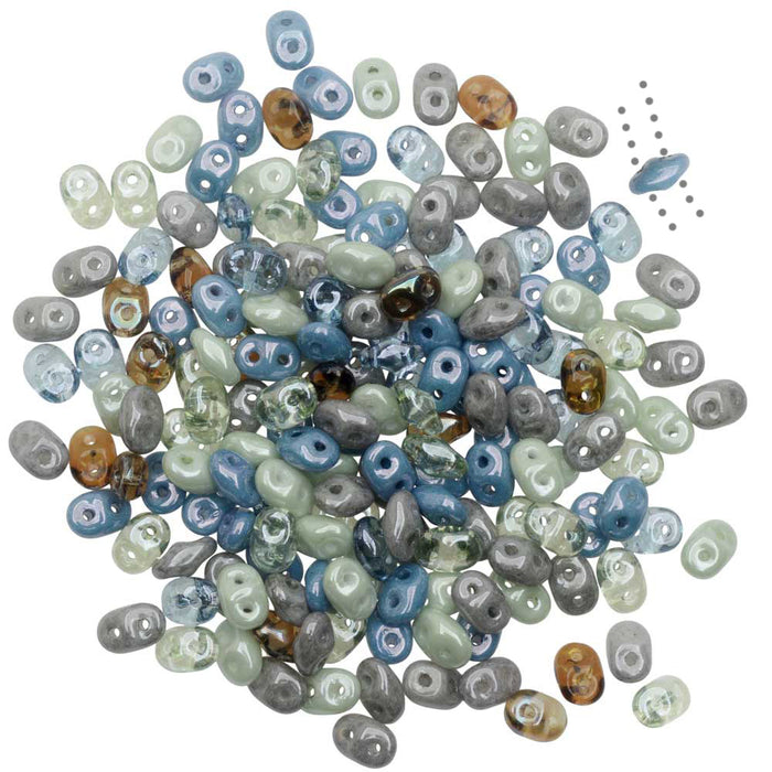 SuperDuo 2-Hole Czech Glass Beads, April Showers Mix, 2x5mm, 24g Tube