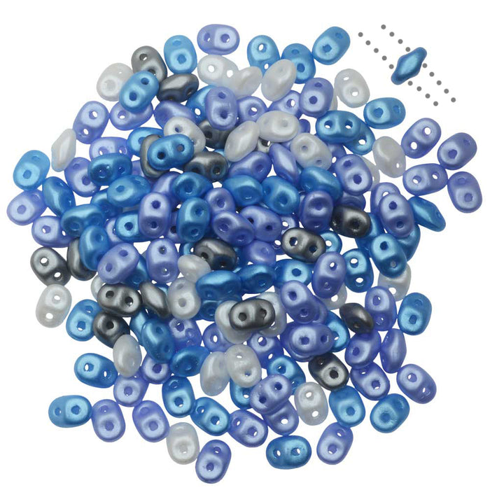 SuperDuo 2-Hole Czech Glass Beads, Little Boy Blue Mix, 2x5mm, 24g Tube