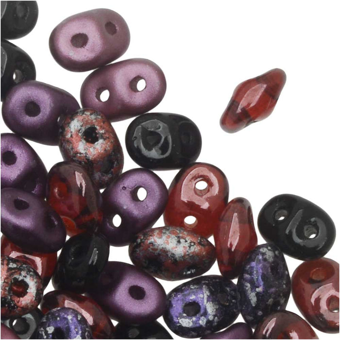 SuperDuo 2-Hole Czech Glass Beads, Pinot Noir Mix, 2x5mm, 24g Tube