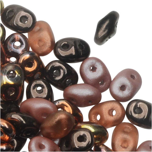 SuperDuo 2-Hole Czech Glass Beads, Copper Canyon Mix, 2x5mm, 24g Tube