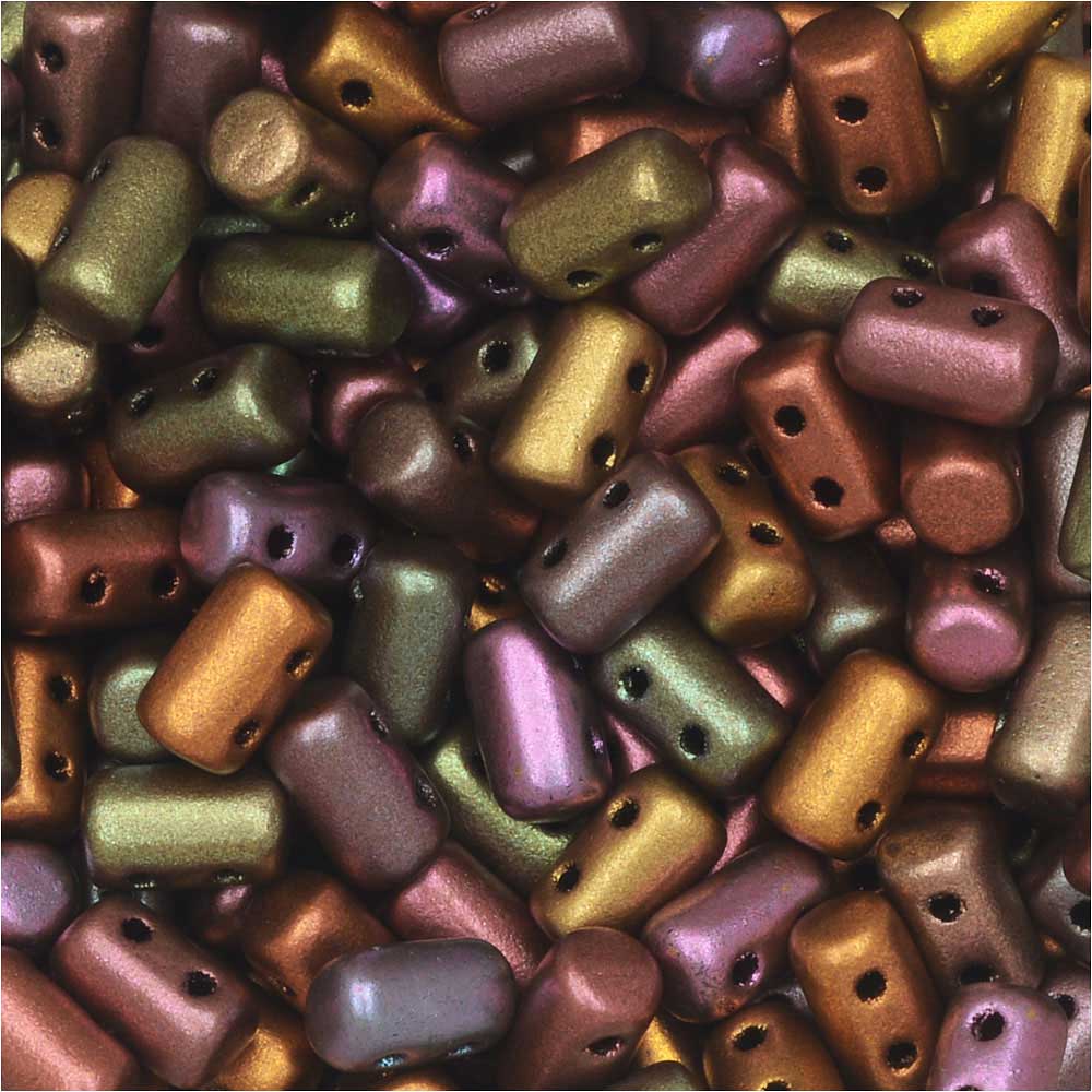 Czech Glass Matubo, Cylindrical 2-Hole Rulla Beads 3x5mm, Crystal Violet Rainbow (22 Gram Tube)