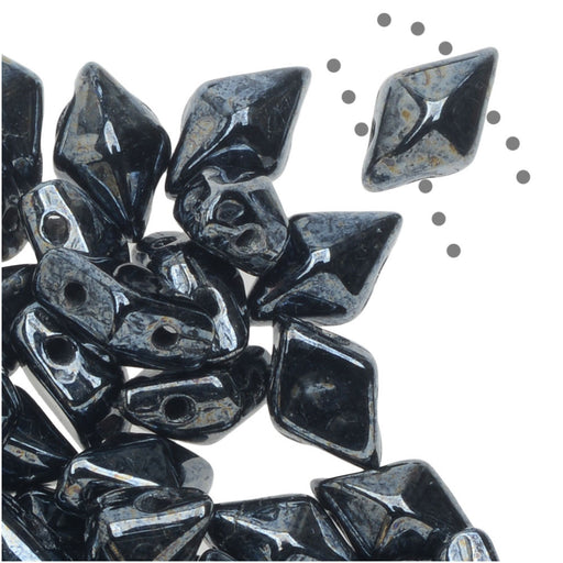 Czech Glass DiamonDuo, 2-Hole Diamond Shaped Beads 5x8mm, Hematite Picasso (10 Gram Pack)