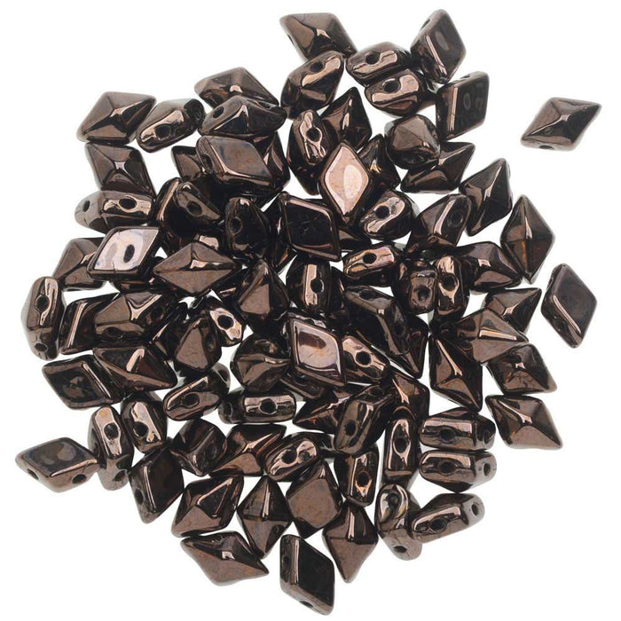 Czech Glass DiamonDuo, 2-Hole Diamond Shaped Beads 5x8mm, Dark Bronze (10 Gram Pack)