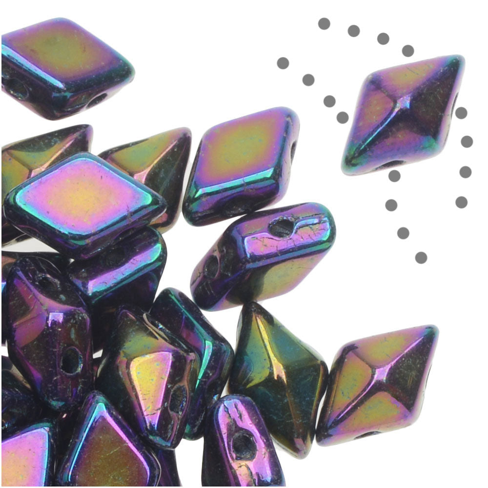 Czech Glass DiamonDuo, 2-Hole Diamond Shaped Beads 5x8mm, Purple Iris (10 Gram Pack)