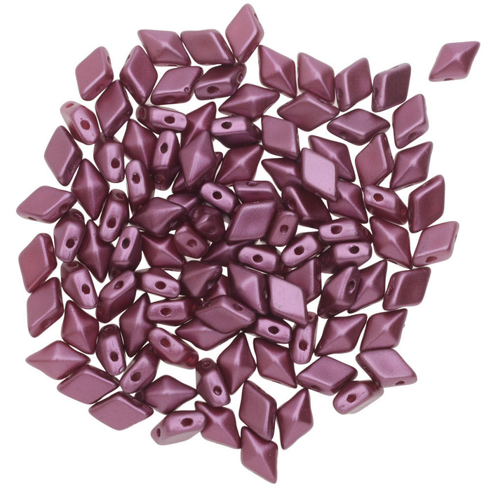 Czech Glass DiamonDuo, 2-Hole Diamond Shaped Beads 5x8mm, Pastel Burgundy (10 Gram Pack)