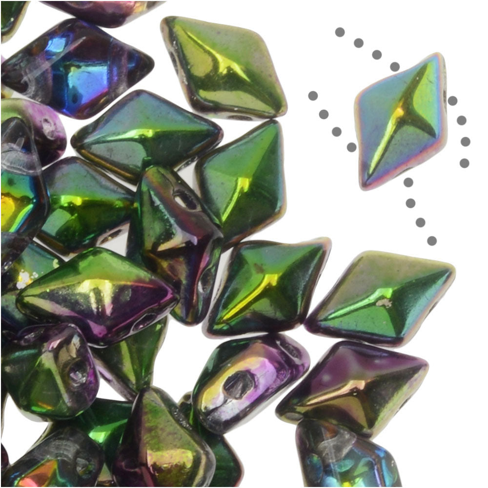 Czech Glass DiamonDuo, 2-Hole Diamond Shaped Beads 5x8mm, Magic Orchid (10 Gram Pack)