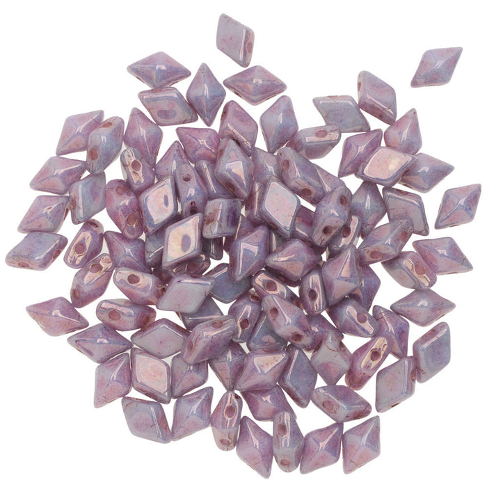 Czech Glass DiamonDuo, 2-Hole Diamond Shaped Beads 5x8mm, Chalk Lumi Purple (10 Gram Pack)