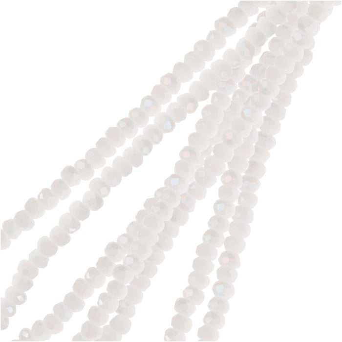 Crystal Beads, Faceted Rondelle 1.5x2.5mm, Opaque White AB (2 Strands)