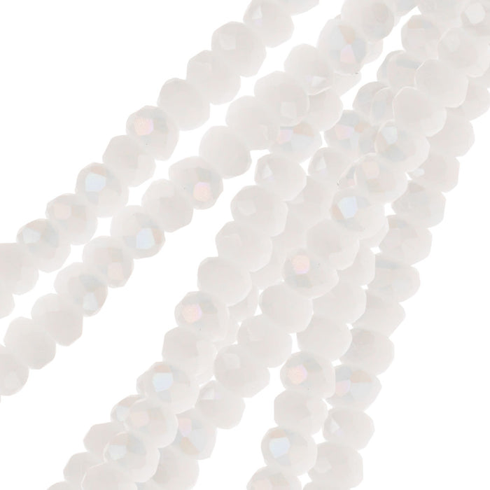 Crystal Beads, Faceted Rondelle 1.5x2.5mm, Opaque White AB (2 Strands)