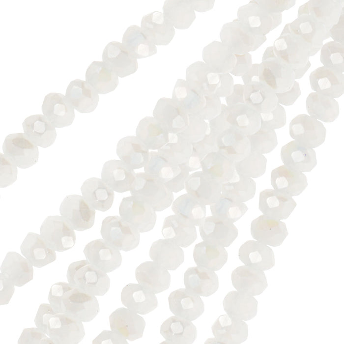 Crystal Beads, Faceted Rondelle 1.5x2.5mm, Opaque White Matte AB (2 Strands)