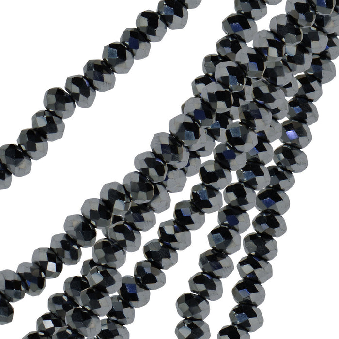 Crystal Beads, Faceted Rondelle 1.5x2.5mm, Opaque Silver Iris (2 Strands)