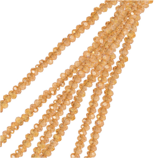 Crystal Beads, Faceted Rondelle 1.5x2.5mm, Transparent Topaz AB (2 Strands)