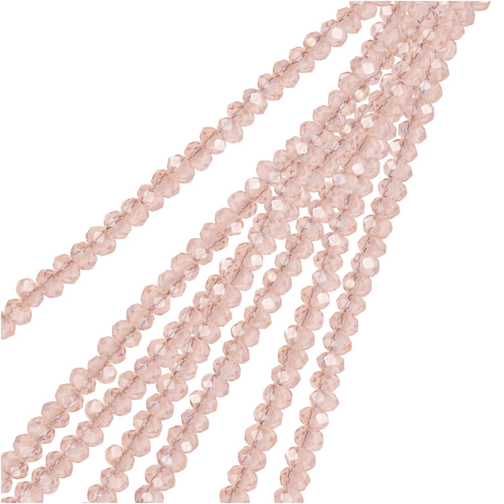 Crystal Beads, Faceted Rondelle 1.5x2.5mm, Transparent Pink AB (2 Strands)