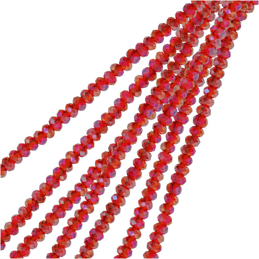 Crystal Beads, Faceted Rondelle 1.5x2.5mm, Transparent Red AB (2 Strands)