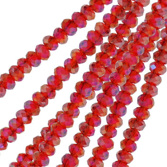 Crystal Beads, Faceted Rondelle 1.5x2.5mm, Transparent Red AB (2 Strands)