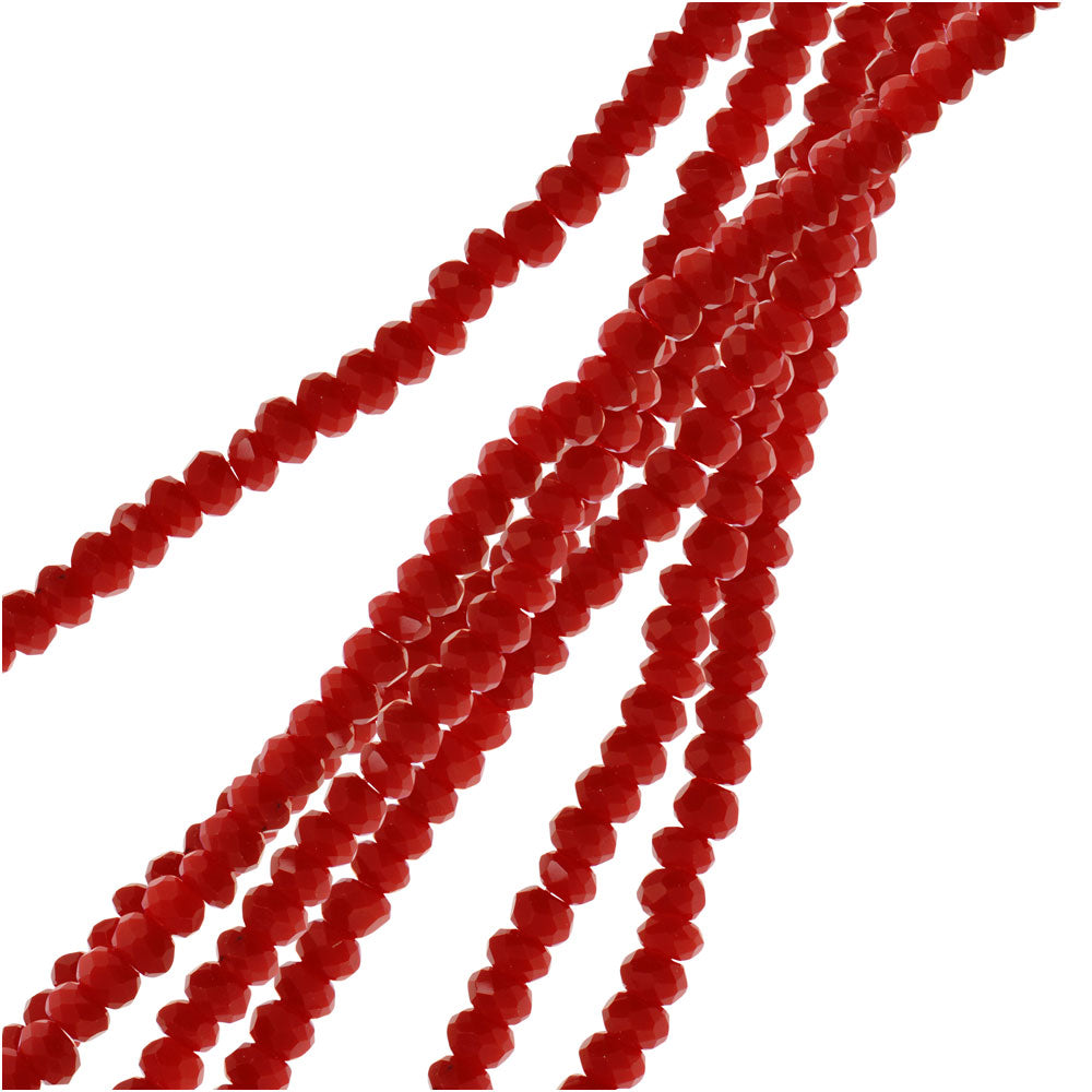 Crystal Beads, Faceted Rondelle 1.5x2.5mm, Opaque Red (2 Strands)