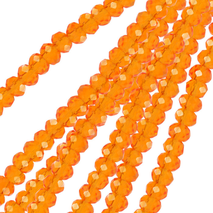 Crystal Beads, Faceted Rondelle 1.5x2.5mm, Transparent Orange (2 Strands)