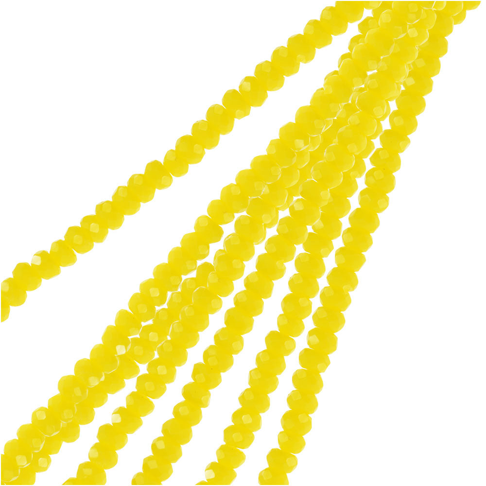 Crystal Beads, Faceted Rondelle 1.5x2.5mm, Opaque Yellow (2 Strands)
