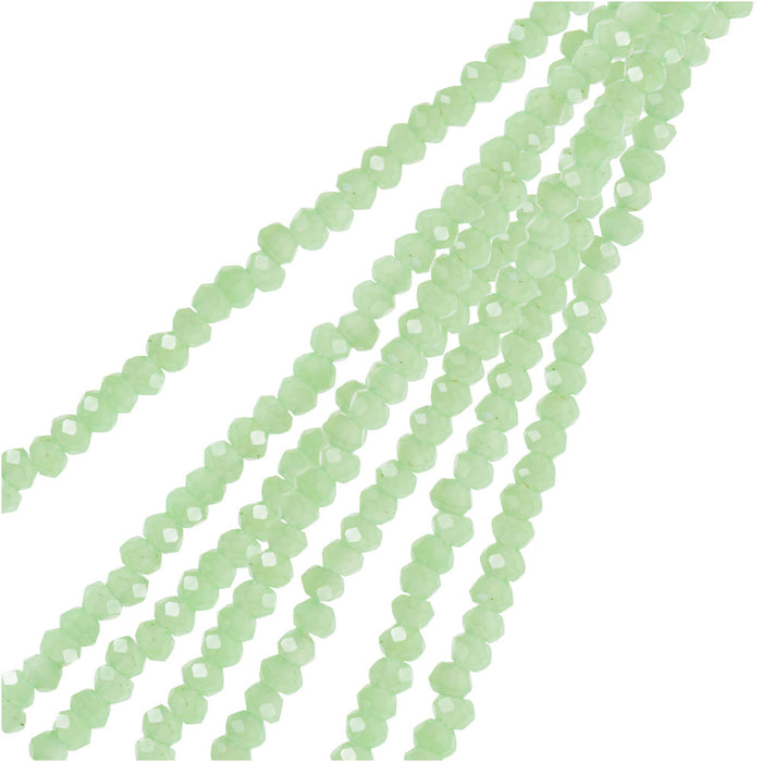 Crystal Beads, Faceted Rondelle 1.5x2.5mm, Opaque Light Green (2 Strands)