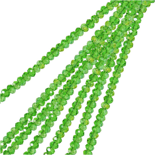 Crystal Beads, Faceted Rondelle 1.5x2.5mm, Transparent Green AB (2 Strands)