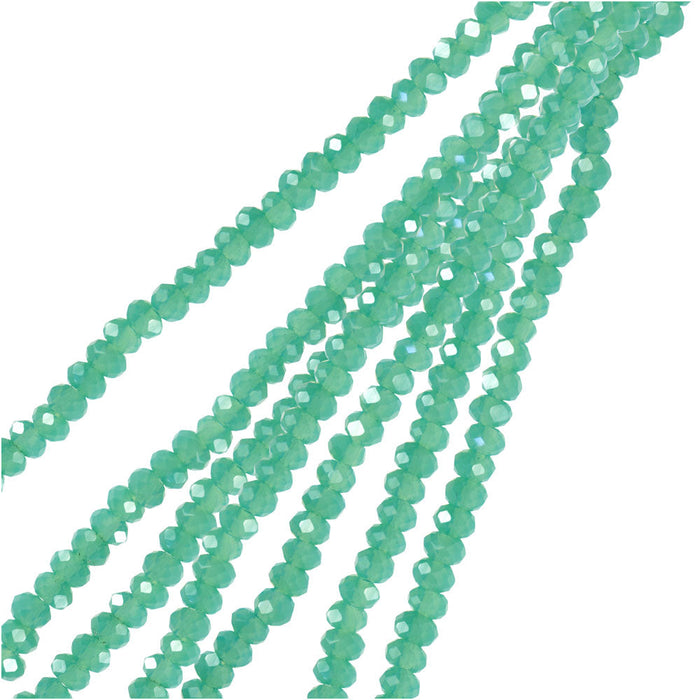 Crystal Beads, Faceted Rondelle 1.5x2.5mm, Opaque Turquoise Green (2 Strands)