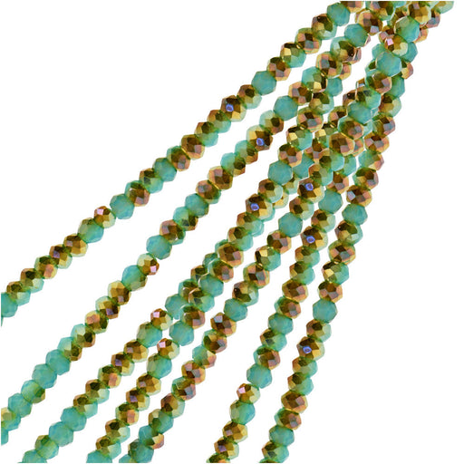 Crystal Beads, Faceted Rondelle 1.5x2.5mm, Turquoise Blue w/Half Champagne Luster (2 Strands)