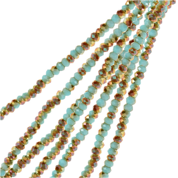 Crystal Beads, Faceted Rondelle 1.5x2.5mm, Opaque Blue w/Half Champagne Luster (2 Strands)
