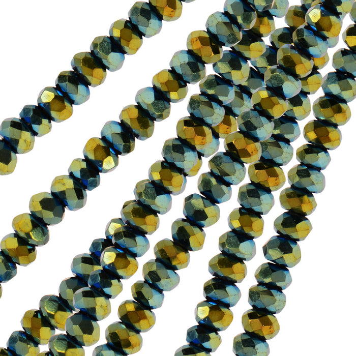Crystal Beads, Faceted Rondelle 1.5x2.5mm, Opaque Green Iris (2 Strands)