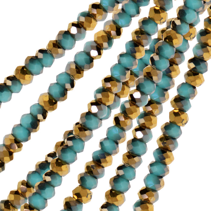 Crystal Beads, Faceted Rondelle 1.5x2.5mm, Opaque Dark Blue w/Half Gold Iris (2 Strands)