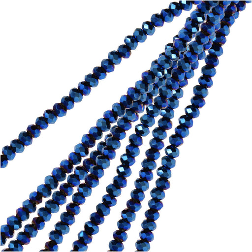 Crystal Beads, Faceted Rondelle 1.5x2.5mm, Opaque Blue Iris (2 Strands)