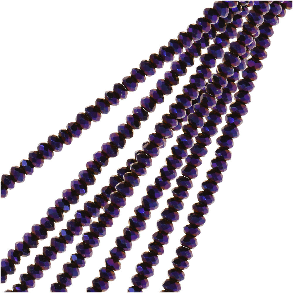 Crystal Beads, Faceted Rondelle 1.5x2.5mm, Opaque Purple Iris (2 Strands)