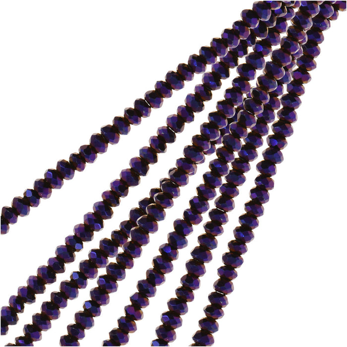 Crystal Beads, Faceted Rondelle 1.5x2.5mm, Opaque Purple Iris (2 Strands)