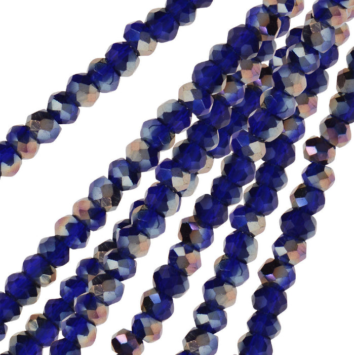 Crystal Beads, Faceted Rondelle 1.5x2.5mm, Opaque Dark Sapphire w/Half Multi Color (2 Strands)