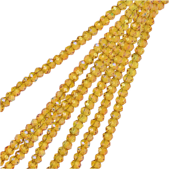 Crystal Beads, Faceted Rondelle 1.5x2.5mm, Transparent Light Amber w/Purple Luster (2 Strands)
