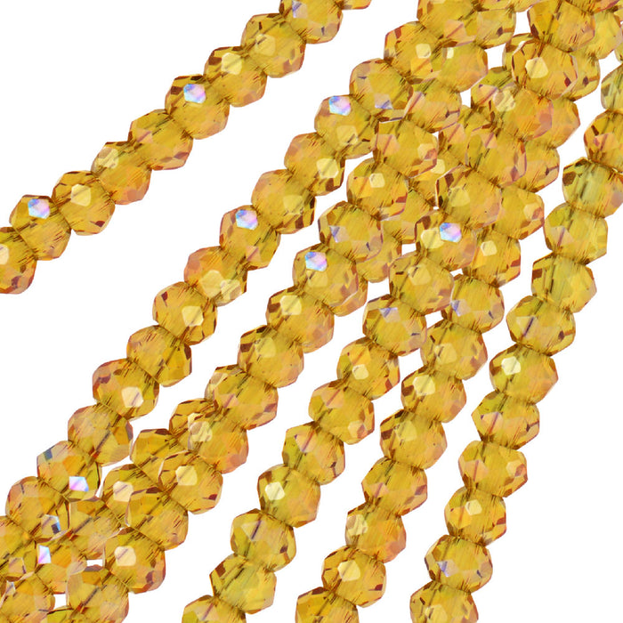 Crystal Beads, Faceted Rondelle 1.5x2.5mm, Transparent Light Amber w/Purple Luster (2 Strands)
