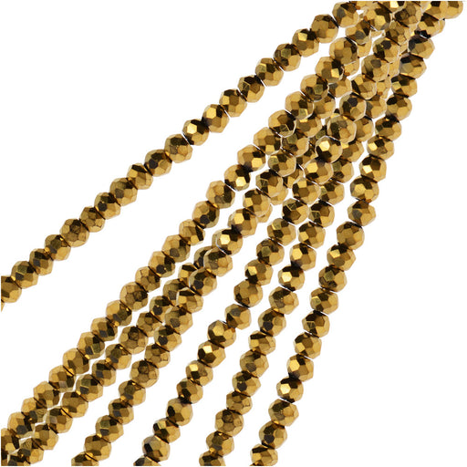 Crystal Beads, Faceted Rondelle 1.5x2.5mm, Opaque Gold Iris (2 Strands)