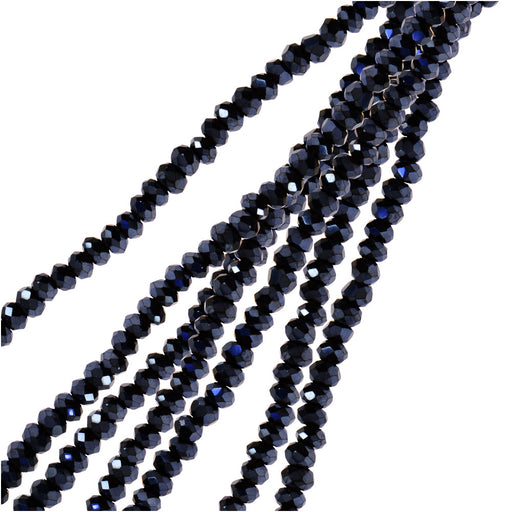 Crystal Beads, Faceted Rondelle 1.5x2.5mm, Opaque Gunmetal Luster (2 Strands)