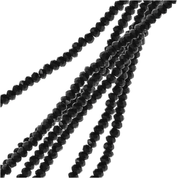 Crystal Beads, Faceted Rondelle 1.5x2.5mm, Opaque Black (2 Strands)