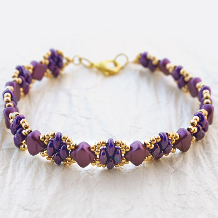 Beadsmith bracelet Making Kit Czech glass beads purple gold Iris Shimmer