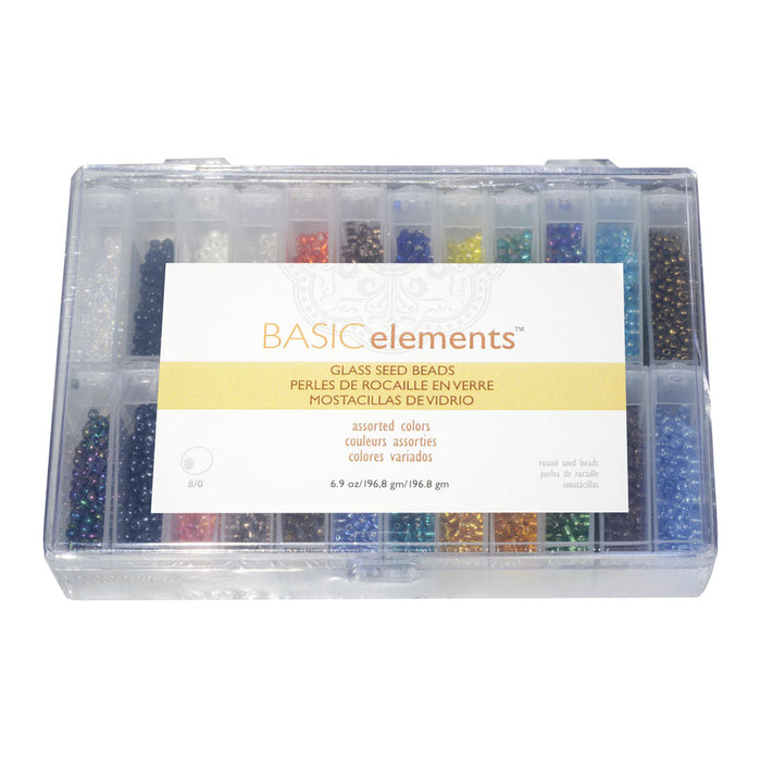 Basic Elements, Glass Seed Bead Assortment and Storage Container, Size 8/0 Round (196.8 Grams)