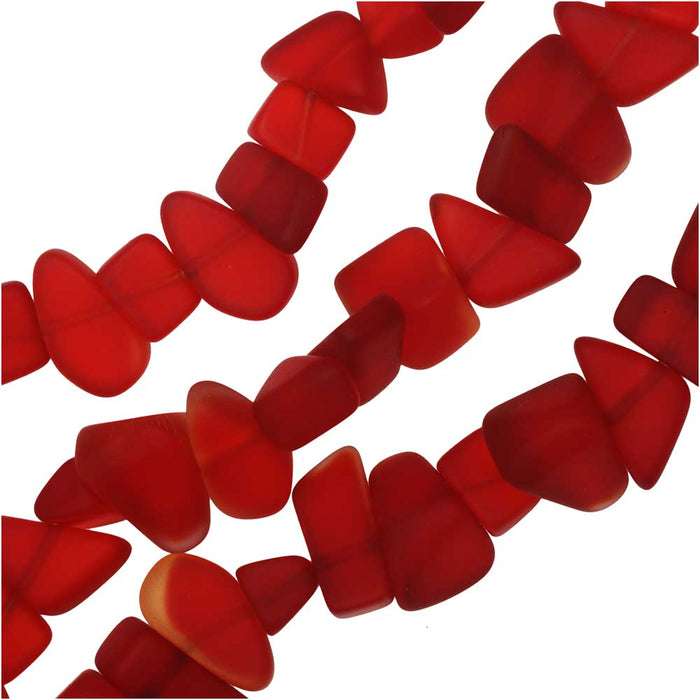 Cultured Sea Glass, Pebble Beads 6-10x8.5-14.5mm, Cherry Red (29 Pieces)