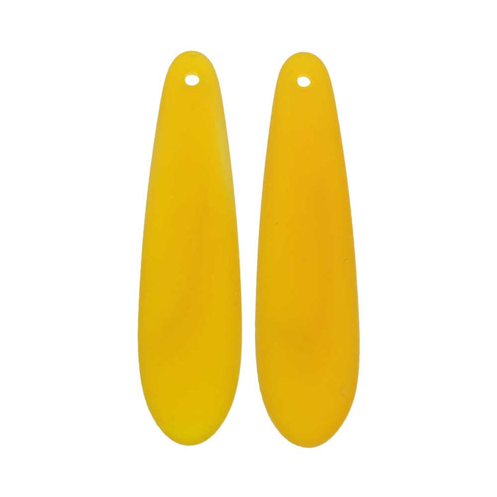 Cultured Sea Glass, Elongated Teardrop Pendants 37mm, Saffron Yellow (2 Pieces)