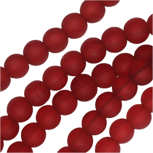 Cultured Sea Glass, Round Beads 4mm, Cherry Red (45 Pieces)