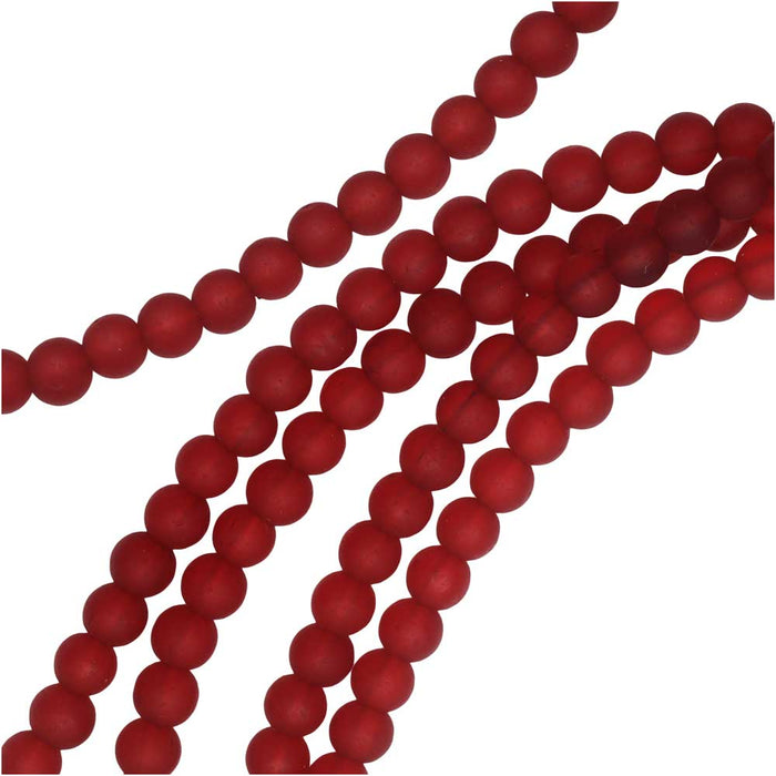 Cultured Sea Glass, Round Beads 4mm, Cherry Red (45 Pieces)